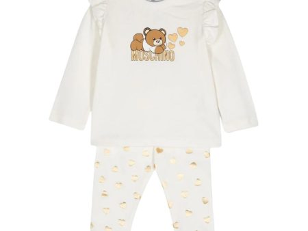 Moschino Baby Printed Logo Ivory T-Shirt & Legging Two-Piece Set Hot on Sale