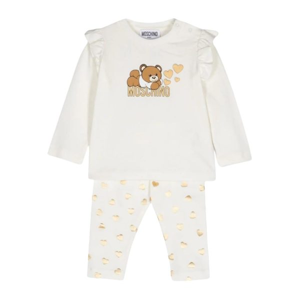 Moschino Baby Printed Logo Ivory T-Shirt & Legging Two-Piece Set Hot on Sale