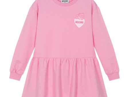 Moschino Kids Teddy Bear Heart Logo Pink Sweat Dress Hot on Sale