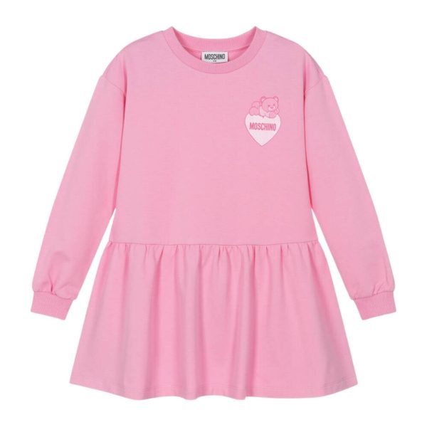 Moschino Kids Teddy Bear Heart Logo Pink Sweat Dress Hot on Sale