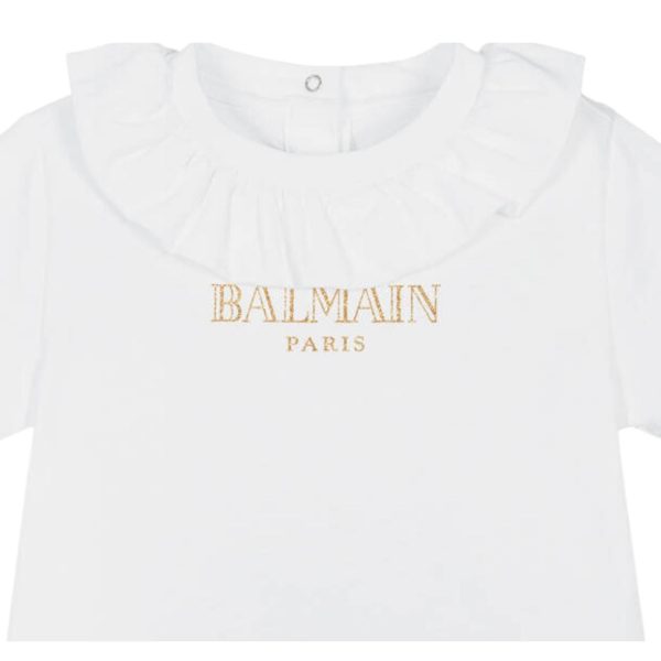 Balmain Baby Ruffled Collar White T-Shirt Online Sale