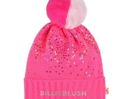 Billieblush Kids Sequins Pink Pompom Hat Online now