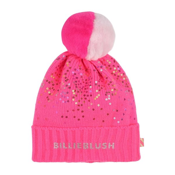 Billieblush Kids Sequins Pink Pompom Hat Online now