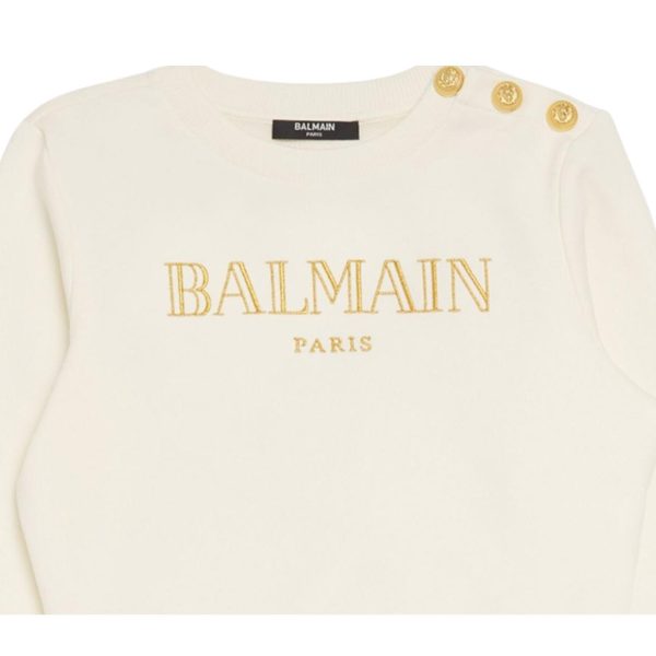 Balmain Kids Embroidered Logo Ivory Button Sweatshirt Online now