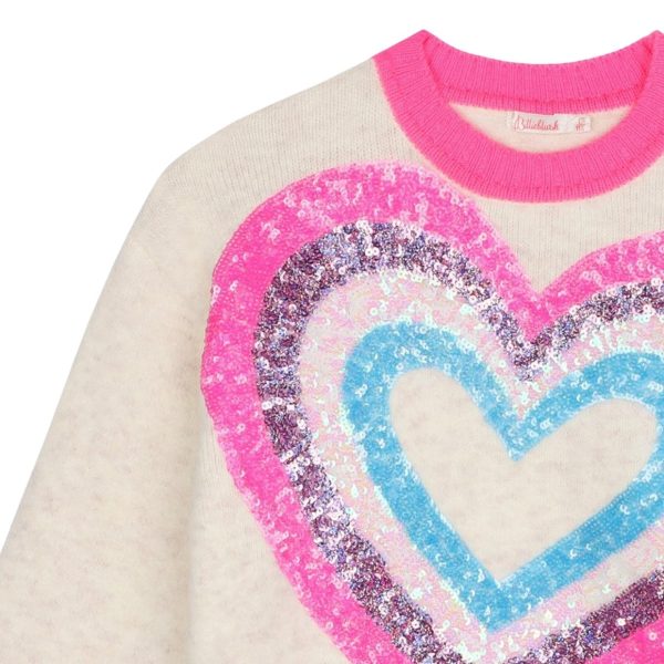 Billieblush Kids Sequins Heart Knitted Ivory Jumper Fashion