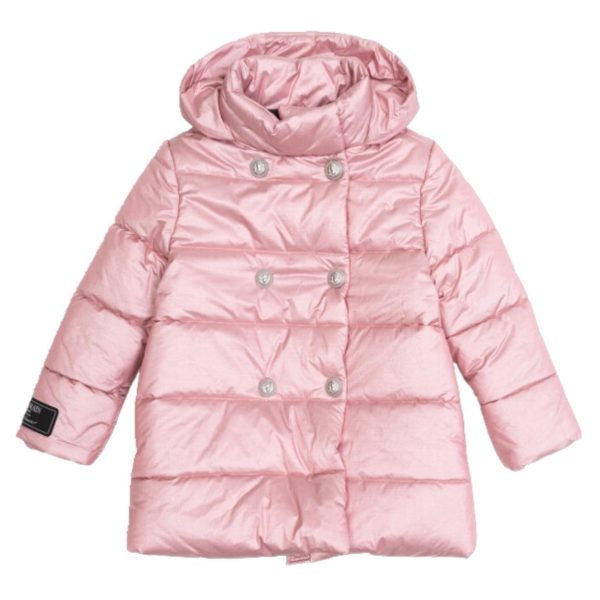 Balmain Baby Quilted Pink Hooded Puffer Jacket For Discount