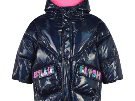 Billieblush Kids Quilted Navy Hooded Puffer Jacket Cheap