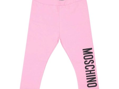 Moschino Baby Logo Print Pink Leggings For Discount