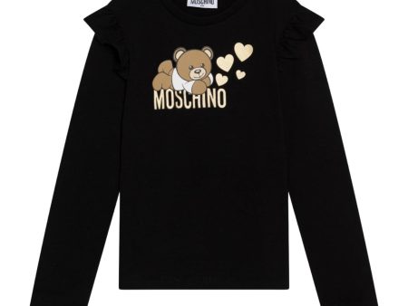 Moschino Kids Printed Logo Black Long Sleeve T-Shirt Sale