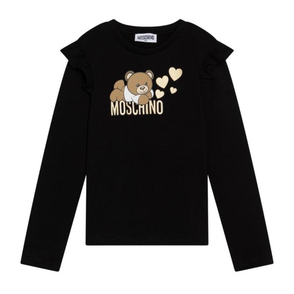 Moschino Kids Printed Logo Black Long Sleeve T-Shirt Sale