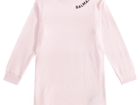 Balmain Kids Embroidered Logo Pink Sweat Dress Sale