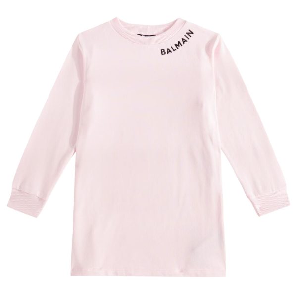 Balmain Kids Embroidered Logo Pink Sweat Dress Sale