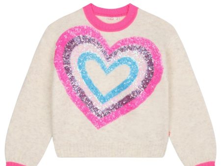 Billieblush Kids Sequins Heart Knitted Ivory Jumper Fashion