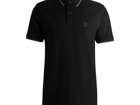 BOSS Passertip Slim Fit Contrast Tipping Black Polo Shirt Online now