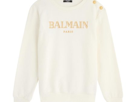 Balmain Kids Embroidered Logo Ivory Button Sweatshirt Online now