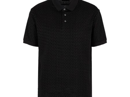 Emporio Armani Flocked Lettering All-Over Black Polo Shirt Hot on Sale