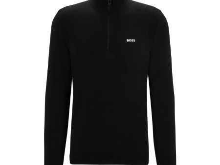 BOSS Ever-X_QZ Logo Print Black Zip Neck Sweatshirt on Sale