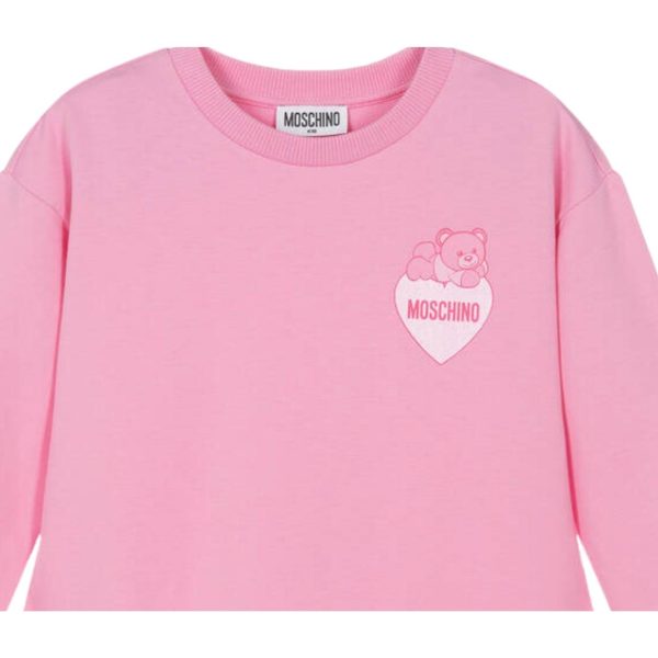 Moschino Kids Teddy Bear Heart Logo Pink Sweat Dress Hot on Sale