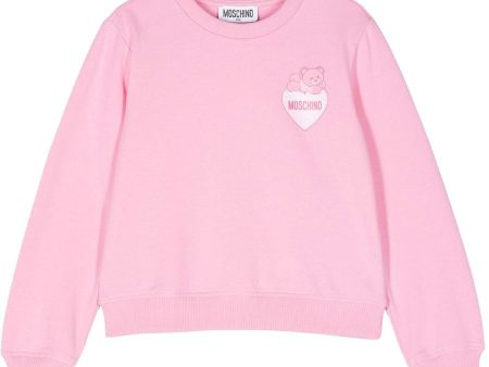 Moschino Kids Teddy Bear Heart Logo Pink Sweatshirt Sale