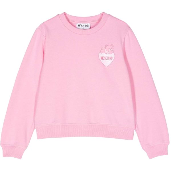 Moschino Kids Teddy Bear Heart Logo Pink Sweatshirt Sale