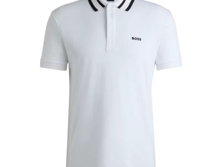 BOSS Paule Interlock Cotton White Polo Shirt Hot on Sale