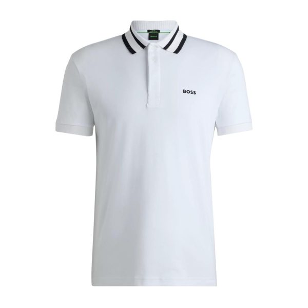 BOSS Paule Interlock Cotton White Polo Shirt Hot on Sale