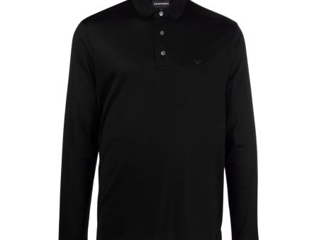 Emporio Armani Lyocell Blend Cotton Long Sleeve Black Polo Shirt Online Hot Sale