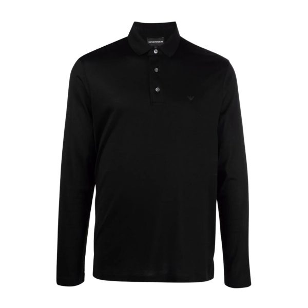 Emporio Armani Lyocell Blend Cotton Long Sleeve Black Polo Shirt Online Hot Sale