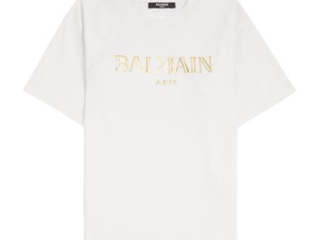 Balmain Kids Printed Contrast Logo White T-Shirt Online Hot Sale