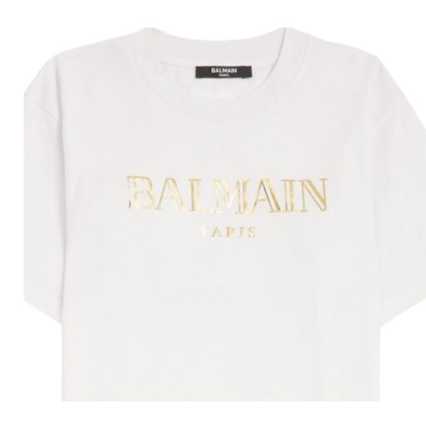 Balmain Kids Printed Contrast Logo White T-Shirt Online Hot Sale