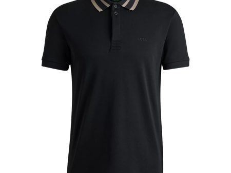 BOSS Paule Interlock Cotton Black Polo Shirt Hot on Sale