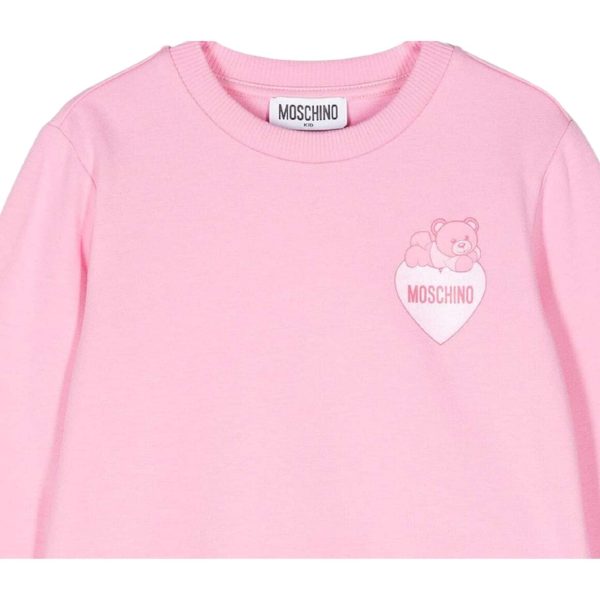 Moschino Kids Teddy Bear Heart Logo Pink Sweatshirt Sale