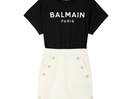 Balmain Kids Embroidered Logo Two-Tone Dress For Sale