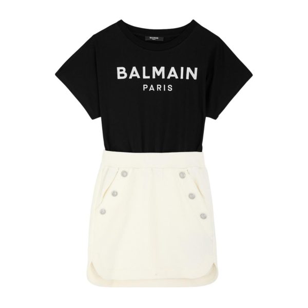 Balmain Kids Embroidered Logo Two-Tone Dress For Sale