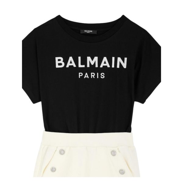 Balmain Kids Embroidered Logo Two-Tone Dress For Sale