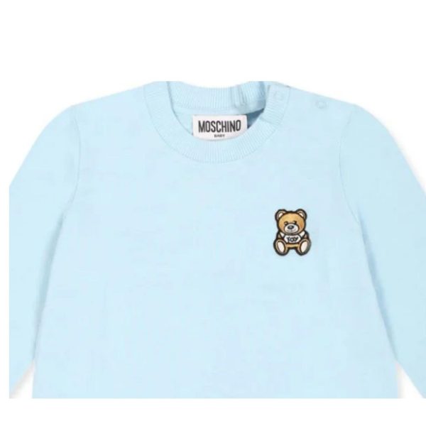 Moschino Baby Teddy Bear Patch Logo Blue T-Shirt Fashion