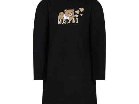 Moschino Kids Teddy Bear Logo Black Sweat Dress Discount