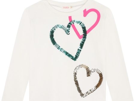 Billieblush Kids Heart Sequins Embellishment Ivory T-Shirt Online