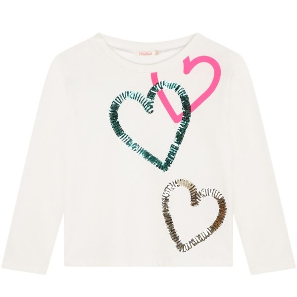 Billieblush Kids Heart Sequins Embellishment Ivory T-Shirt Online