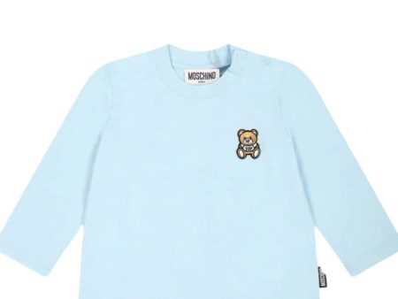 Moschino Baby Teddy Bear Patch Logo Blue T-Shirt Fashion