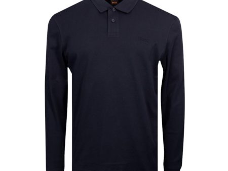 BOSS Pe Interlock Long Sleeve Navy Polo Shirt Hot on Sale