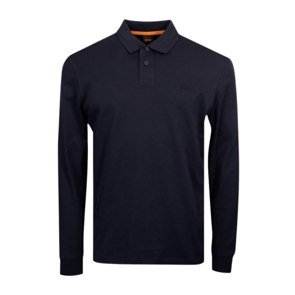 BOSS Pe Interlock Long Sleeve Navy Polo Shirt Hot on Sale