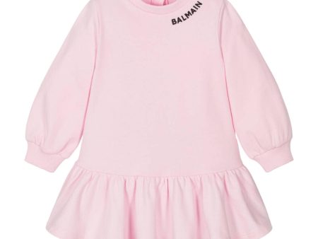 Balmain Baby Embroidered Logo Pink Sweat Dress & Bloomers Set Cheap