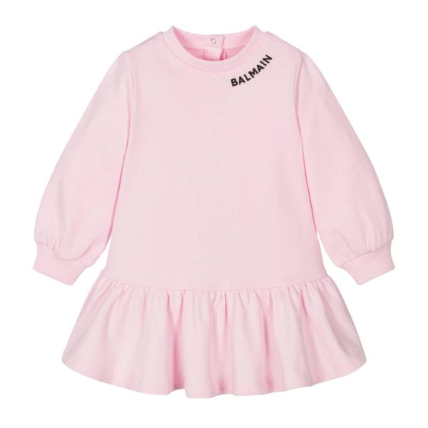 Balmain Baby Embroidered Logo Pink Sweat Dress & Bloomers Set Cheap