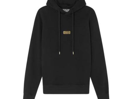 Versace Jeans Couture Metal Logo Tag Black Hoodie Hot on Sale