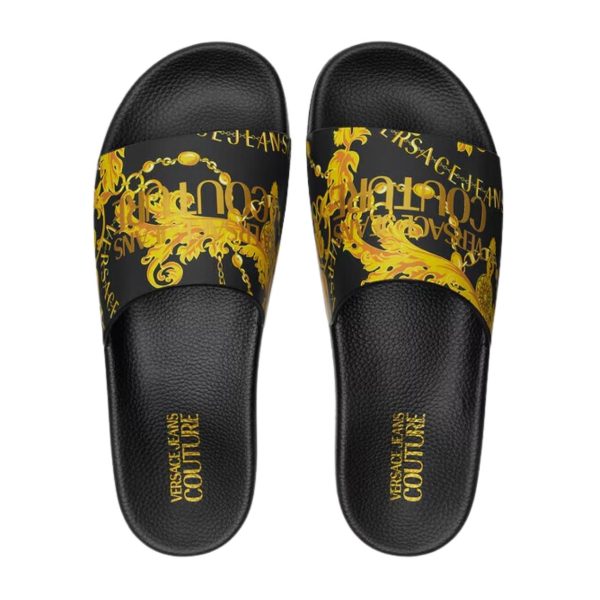 Versace Jeans Couture Black and Gold Chain Couture Slides Online now