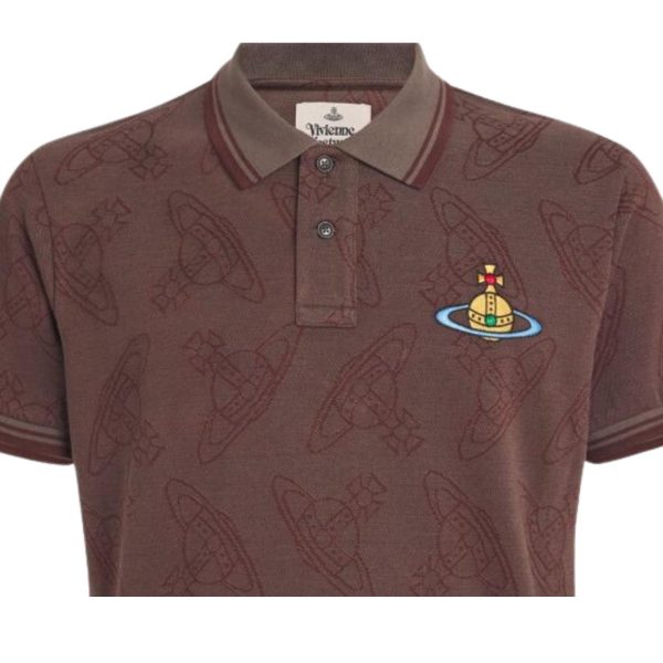 Vivienne Westwood All-Over Orb Logo Khaki Brown Classic Polo Shirt Supply