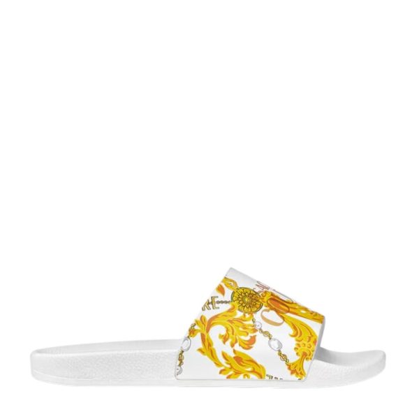 Versace Jeans Couture White and Gold Chain Couture Slides Online Sale