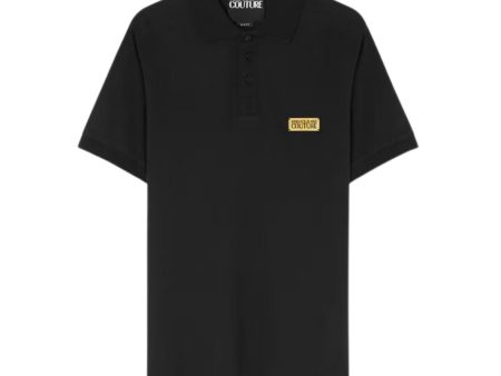 Versace Jeans Couture Metal Logo Tag Black Polo Shirt Sale