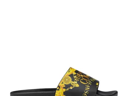 Versace Jeans Couture Black and Gold Chain Couture Slides Online now